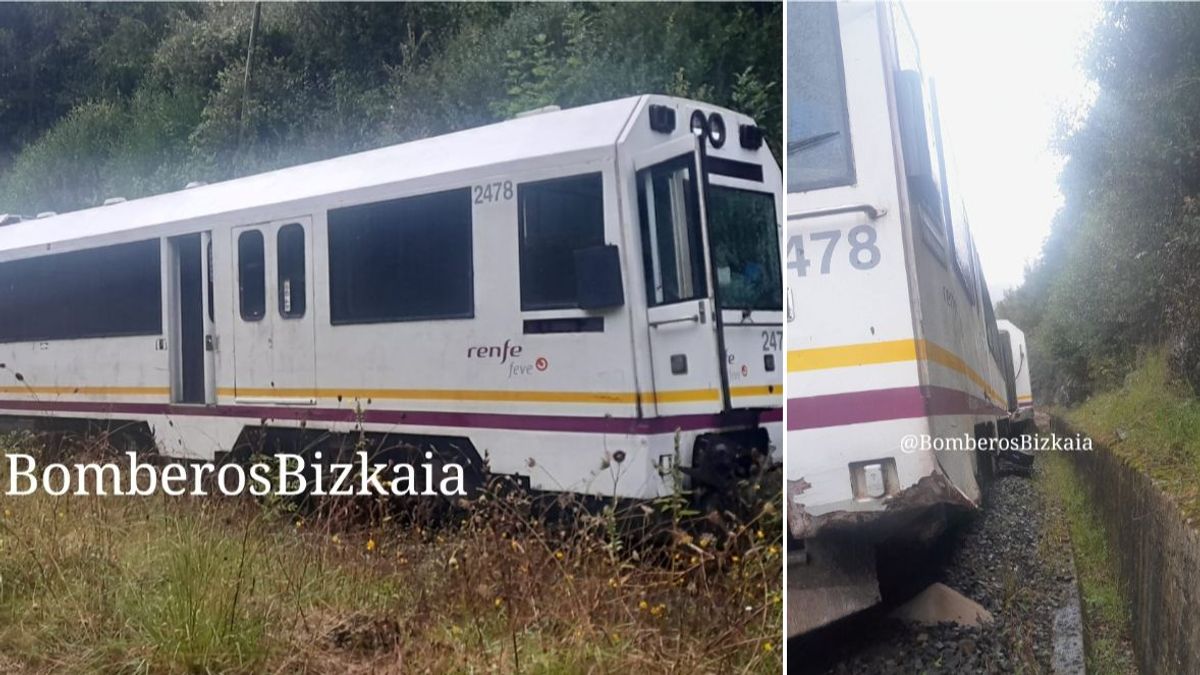 Descarrila un tren entre Vizcaya y Cantabria tras impactar contra unas rocas: la circulación está cortada