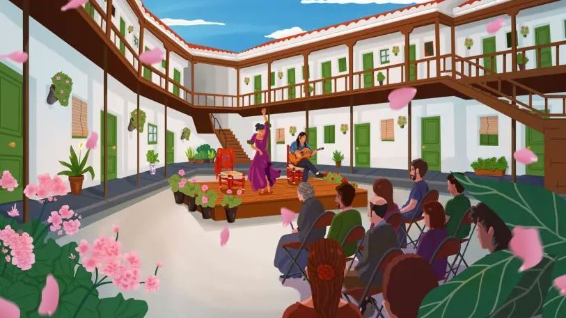 Imagen de un "tablao" flamenco en el videojuego