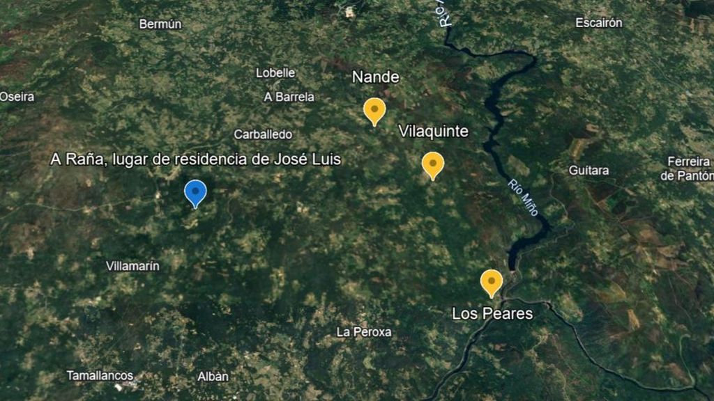 Mapa de la zona en la que desapareció José Luis González López en Carballedo