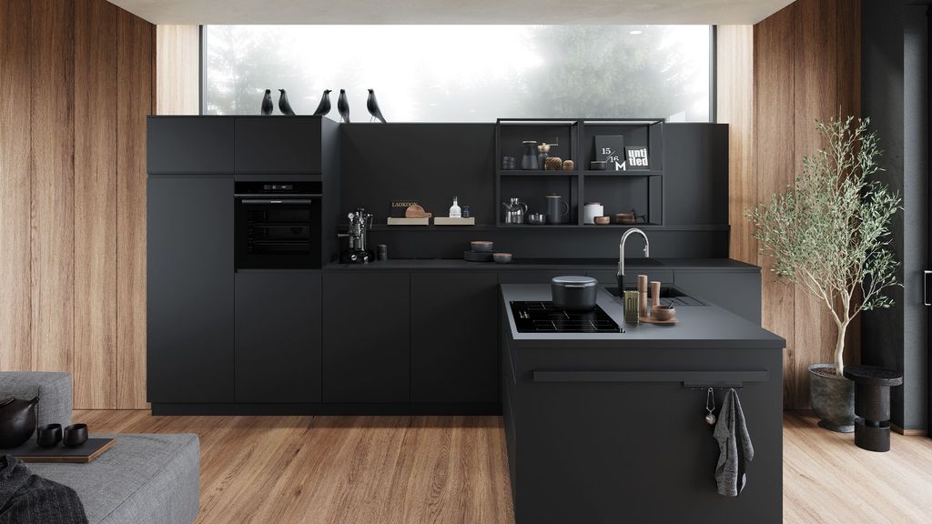 Cocina con acabados en negro mate