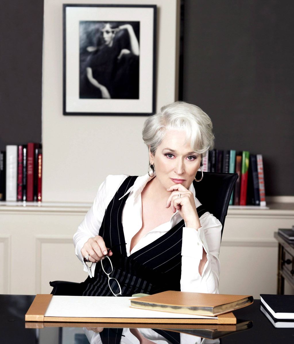 Meryl Streep caracterizada como Miranda Priestly