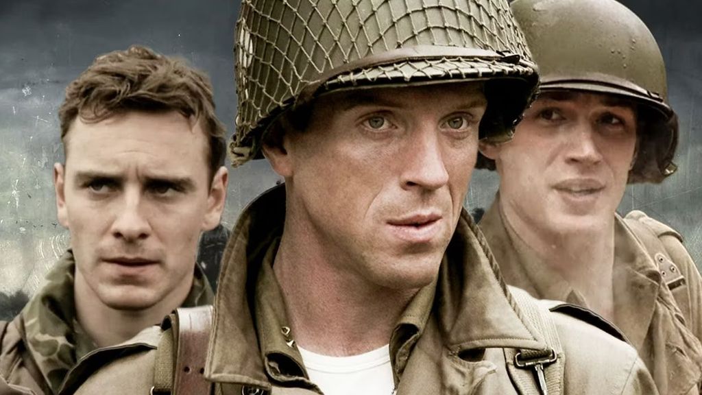 Michael Fassbender,  Damian Lewis y Tom Hardy en 'Band of brothers'