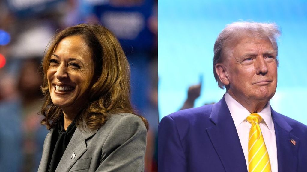 Los candidatos a la Casa Blanca en 2024 Kamala Harris (i) y Donald Trump (d)