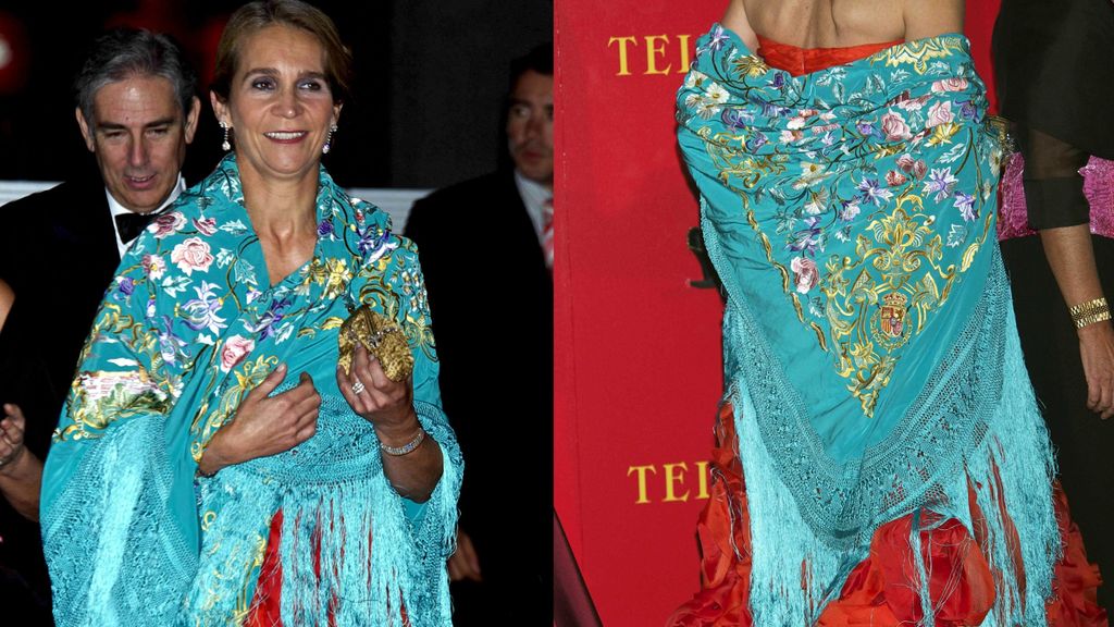 La infanta Elena, con mantón de Manila, en un montaje fotográfico