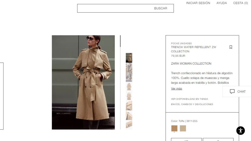 Captura de la gabardina de Letizia en la web de Zara