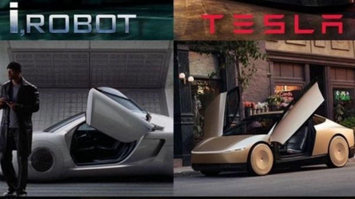 El diseño del director de cine, Alex Proyas junto al robotaxi de Musk.