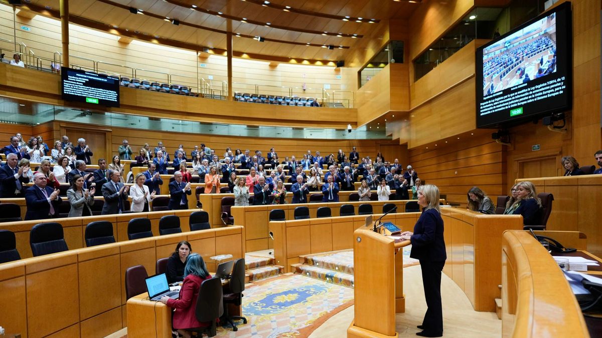 La senadora del PP Mari Mar Blanco durante el debate de la Ley sobre intercambio de información de antecedentes penales en el Senado