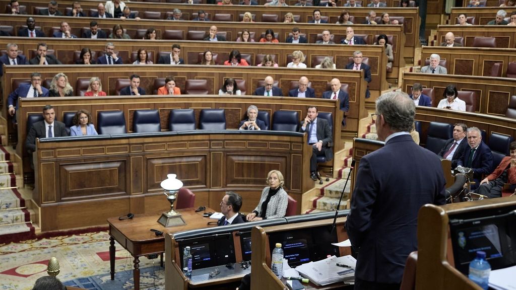 El presidente del PP, Alberto Núñez Feijóo, interviene durante una sesión plenaria, en el Congreso de los Diputados, a 9 de octubre de 2024, en Madrid (España)