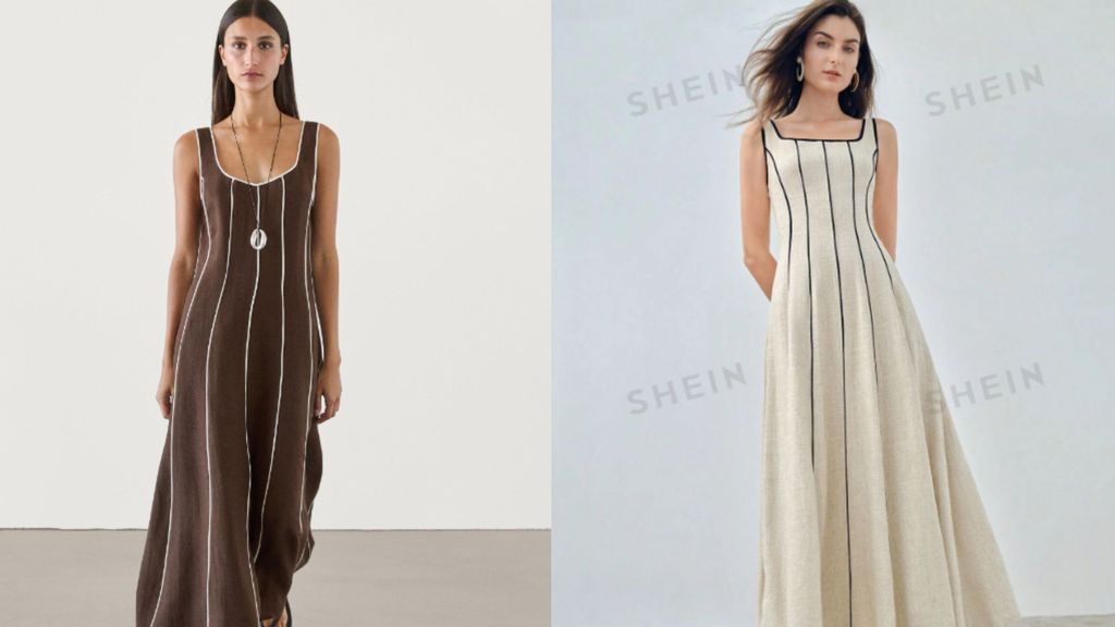 Vestido de Massimo Dutti y de SheIn, en un montaje fotográfico