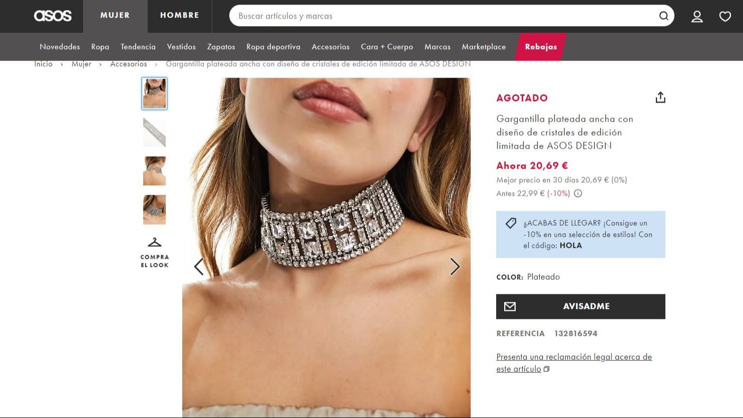 Captura de 'choker' en la web de Asos