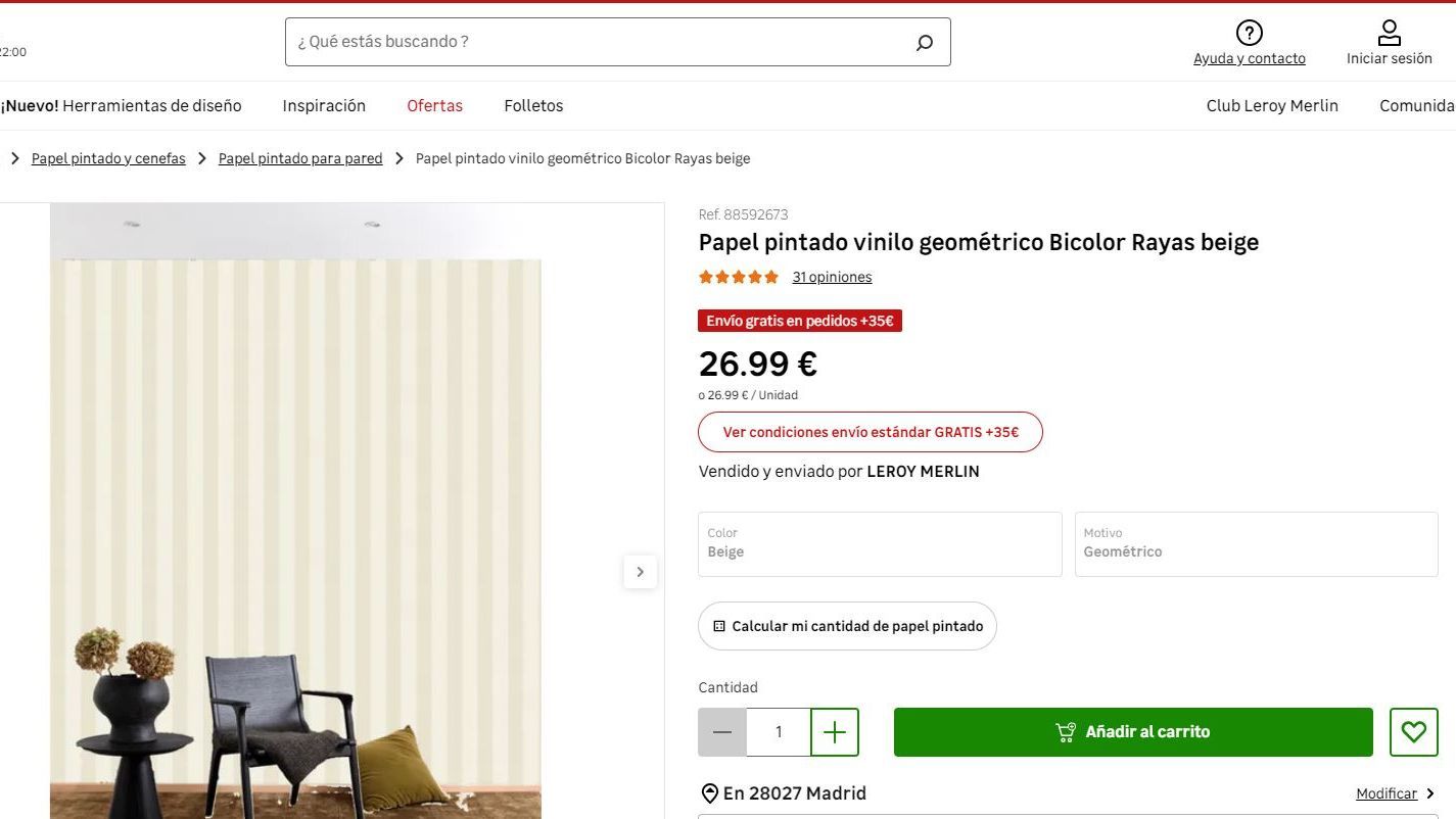 Captura de la web de Leroy Merlin con el papel de pared