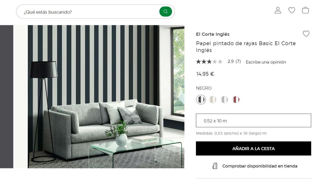 Captura del papel de pared a rayas en El Corte Inglés