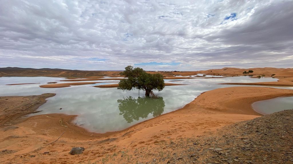 Las inundaciones en el desierto de Marruecos resucitan un lago seco desde hace 50 años