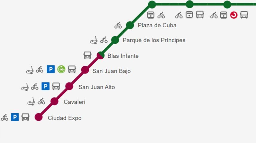 Mapa de paradas del metro de Sevilla