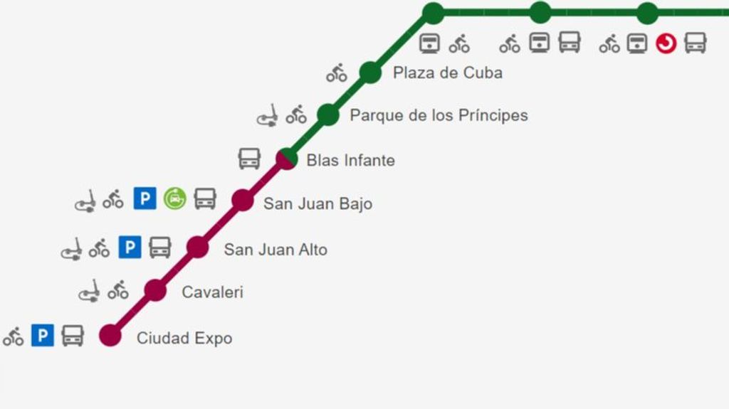 Mapa de paradas del metro de Sevilla