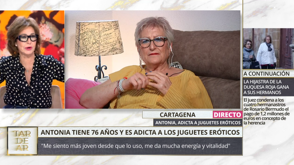 Ana Rosa bromea con Antonia, adicta a los juguetes eróticos: "Sigue con tus neuronas perfectas y las otras también"