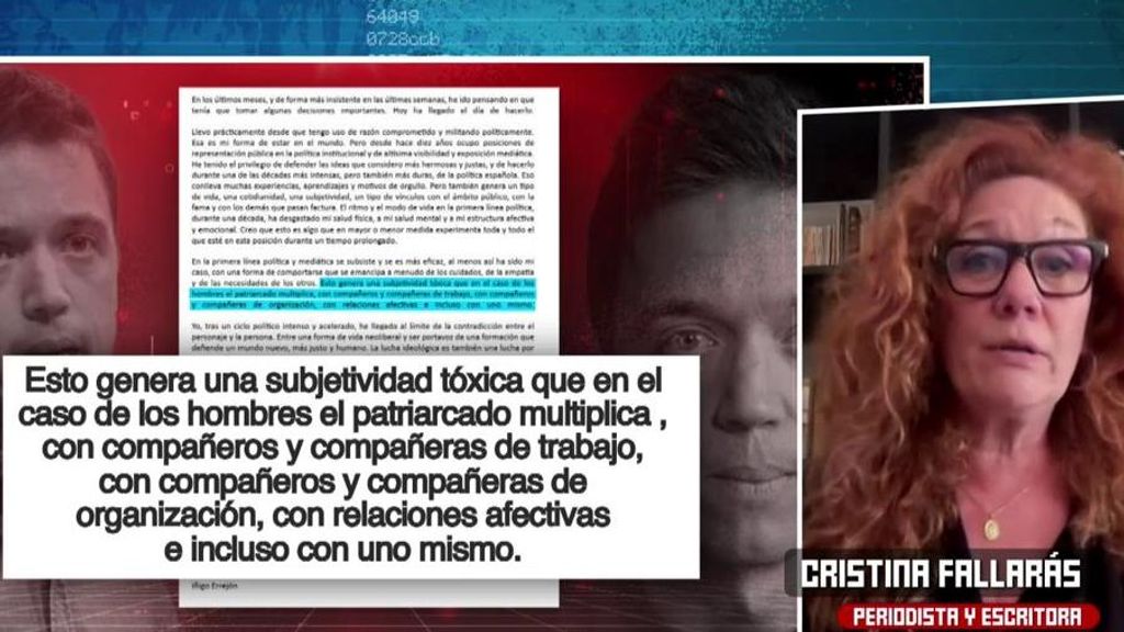 Cristina Fallarás se pronuncia sobre la dimisión de Errejón