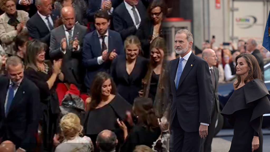 Así han saludado los reyes Felipe y Letizia a Paloma Rocasolano a su entrada al Teatro Campoamor (Fotomontaje con imágenes de Telecinco y Cordon Press)