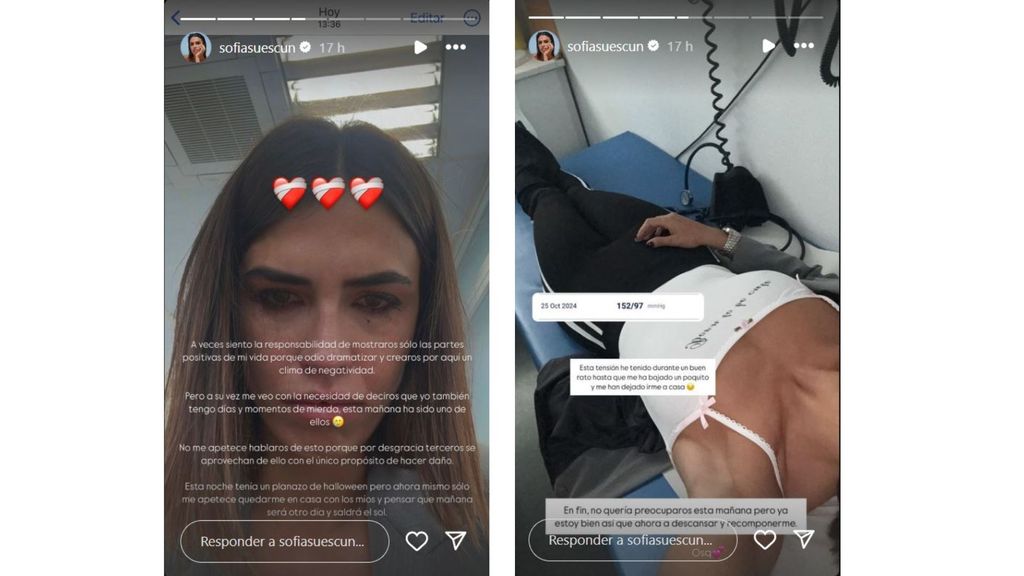 Captura de las stories de Sofía Suescun desde el hospital