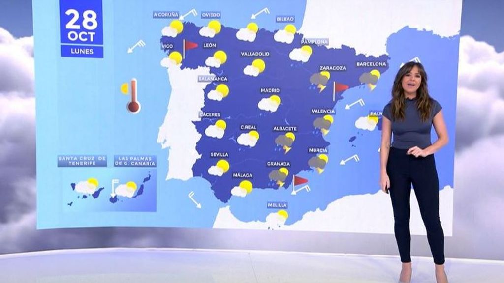 El tiempo que se prevé para la jornada del lunes: lluvias y tormentas en gran parte de la península