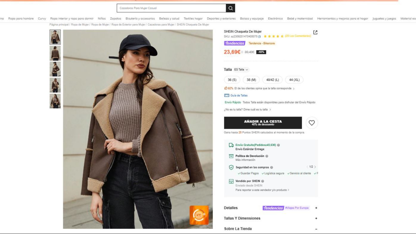 Captura de la web de Shein