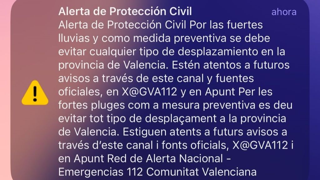 La alerta de Protección Civil ante la DANA que ha asustado a los valencianos