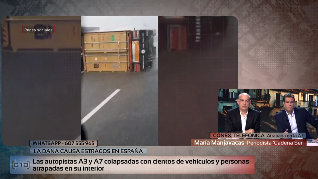 La periodista María Manjavacas se queda atrapada en la A-7 por la DANA: "La noche se complica, no podemos salir de aquí"