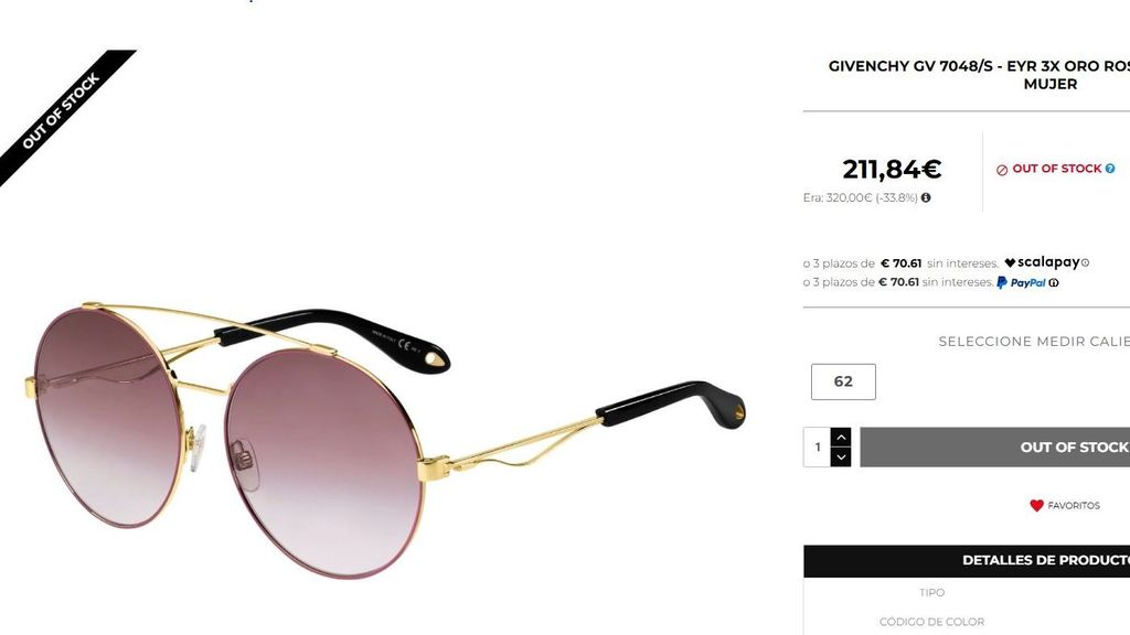 Captura de las gafas de Givenchy