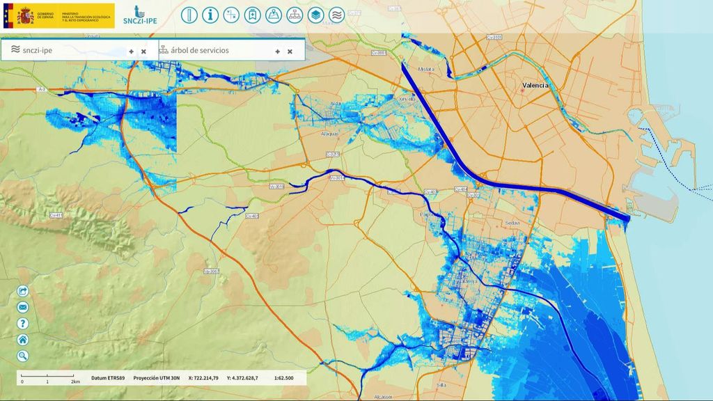 Mapa de riesgo de zonas inundables del Sistema Nacional de Cartografía de Zonas Inundables