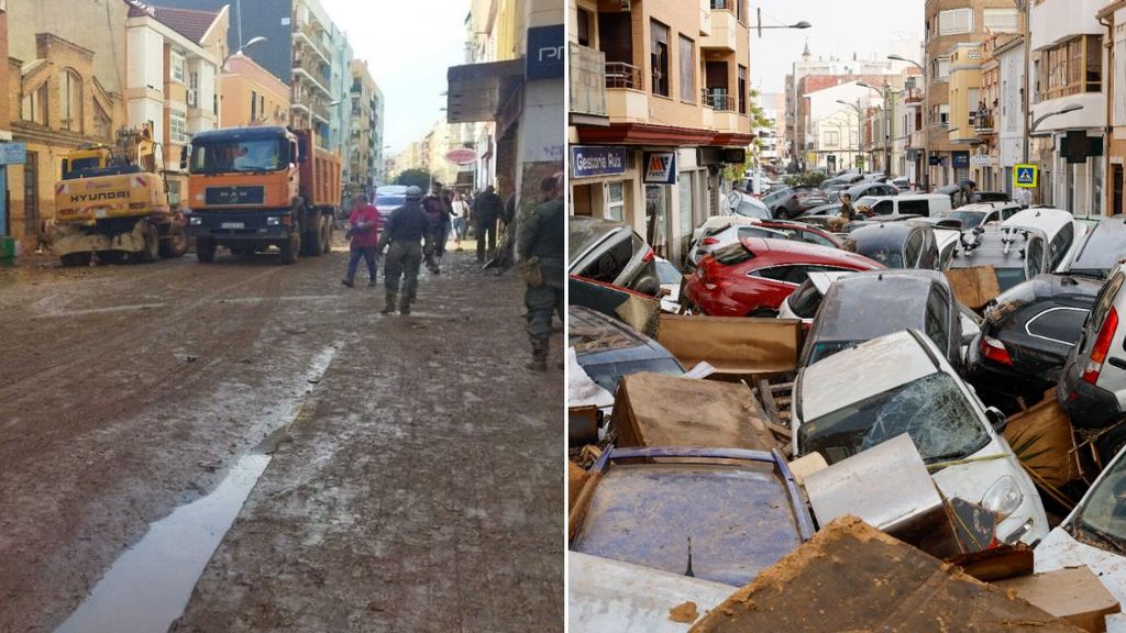 Calle Sedavi coches apilados, antes y después