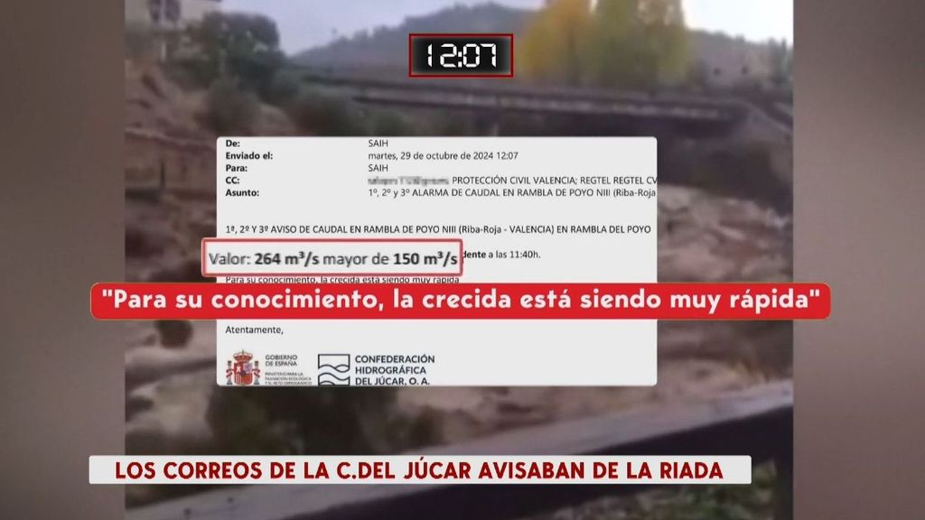 La cronología de los correos electrónicos que alertaban de la riada