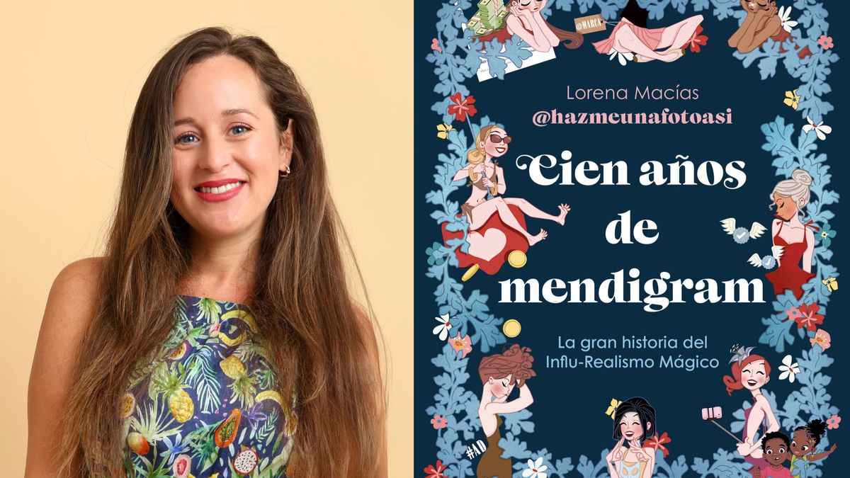 Lorena Macías y la portada de su libro, en un montaje fotográfico