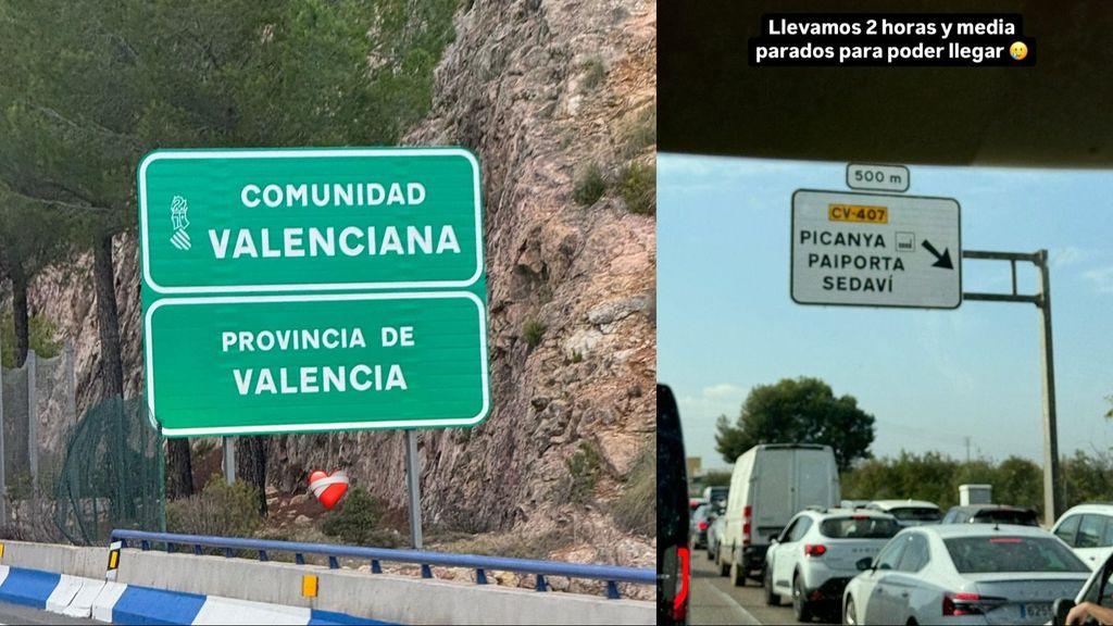 Violeta enseña la saturación de coches a la entrada de Paiporta