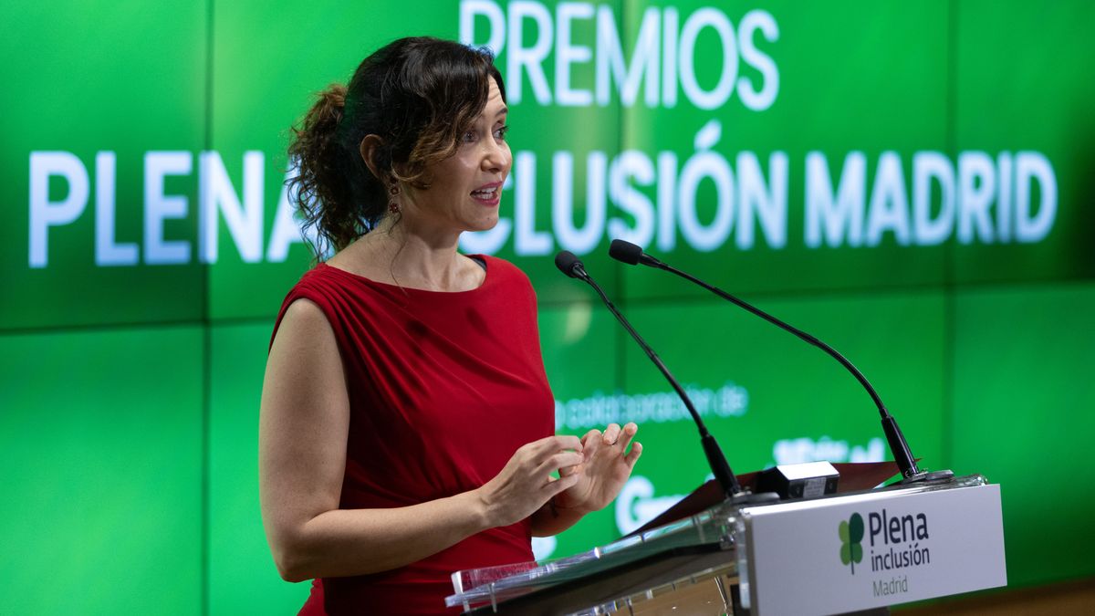 La presidenta de la Comunidad, durante la clausura de un acto sobre inclusión celebrado en Madrid