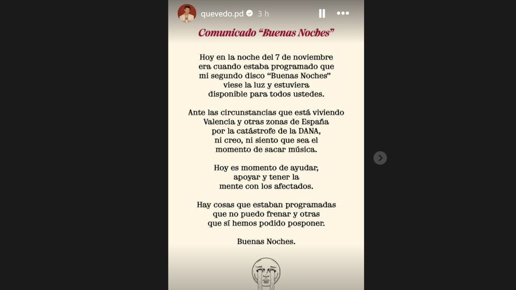 El mensaje de Quevedo en redes sociales.