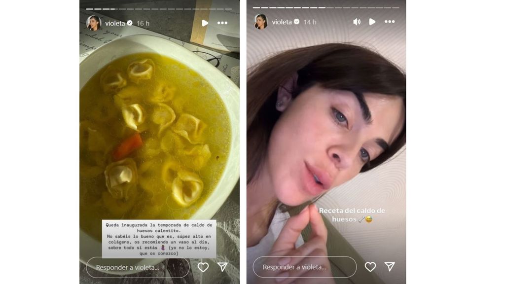 Captura de las stories de Violeta donde comparte la receta de su caldo de huesos