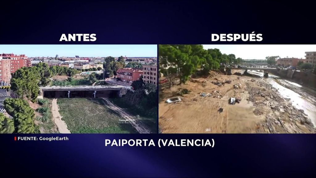 El paso de la DANA en Valencia, a vista de dron: el antes y el después de la catástrofe