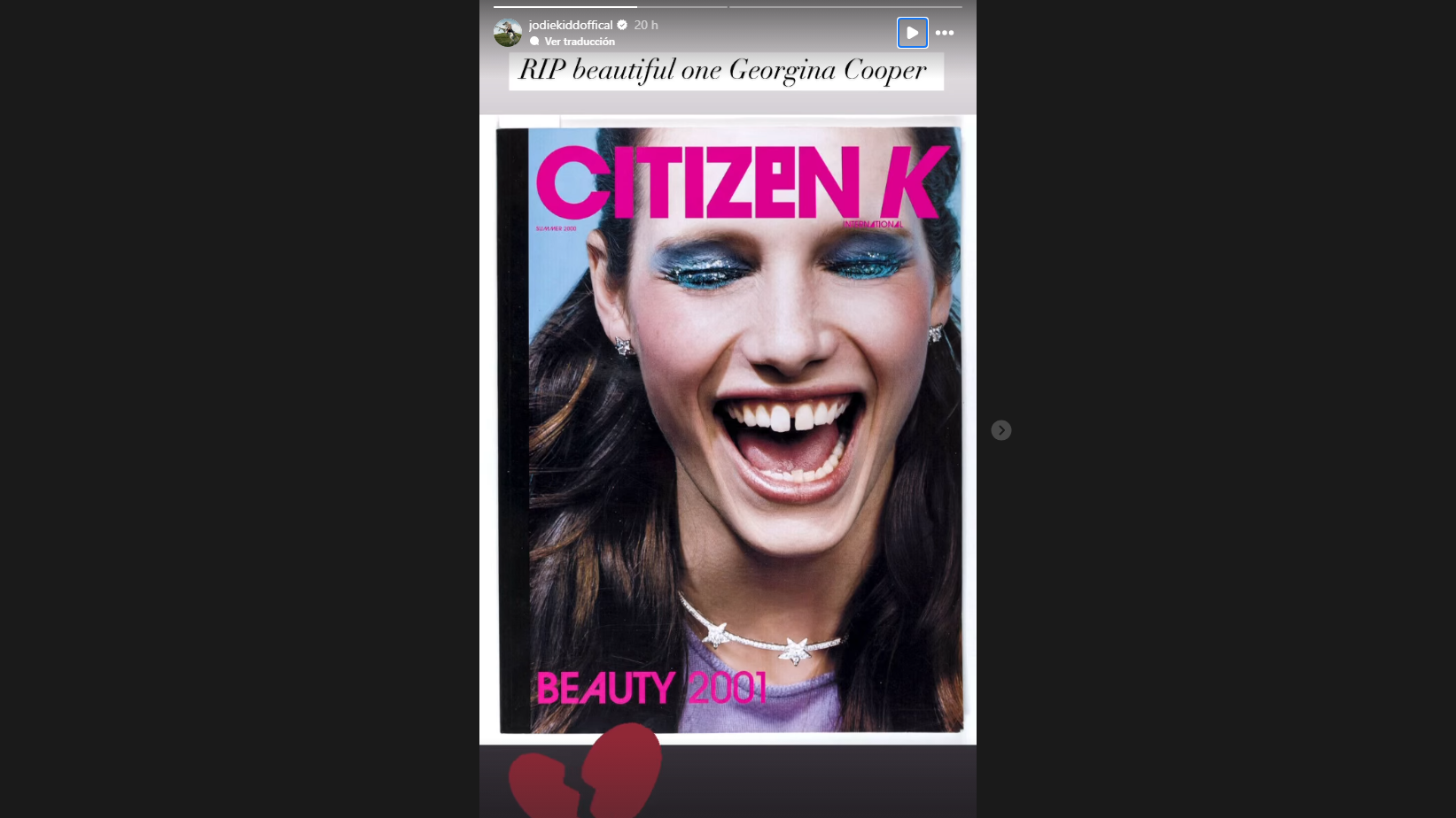 Jodie Kidd se ha despedido de Georgina Cooper a través de Instagram.