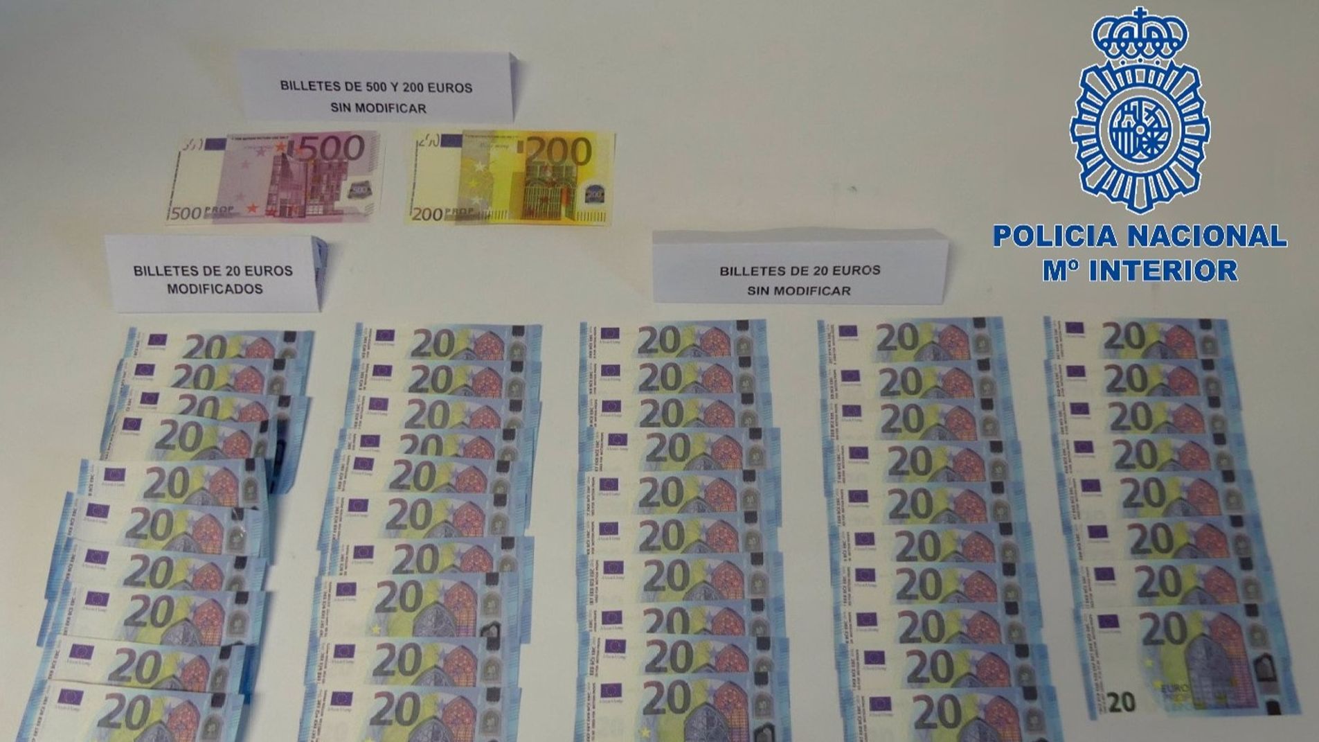 Imagen de archivo de billetes falsos intervenidos por la Policía Nacional