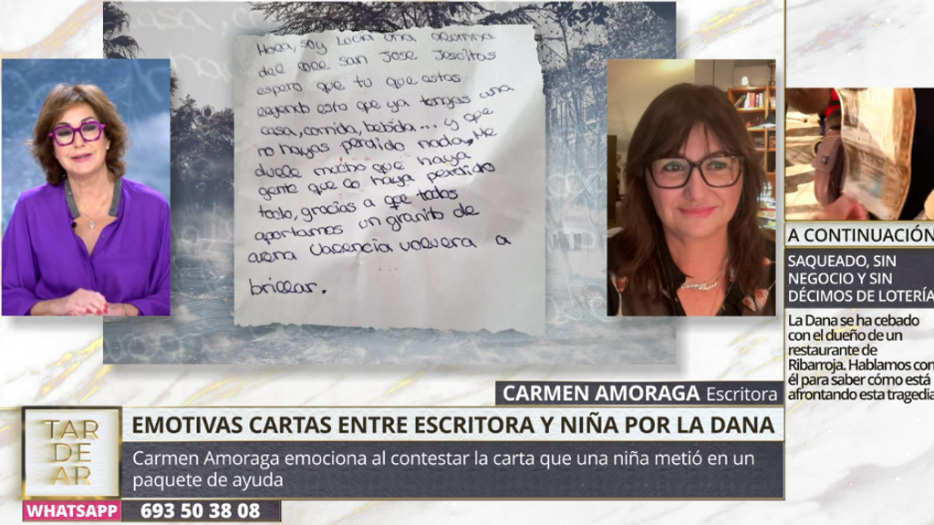 Carmen Amoraga, a Ana Rosa Quintana: "Hoy me he dado la primera ducha de agua caliente después de quince días"