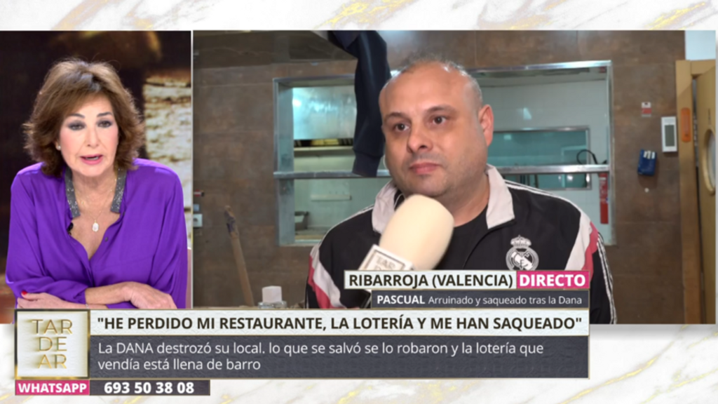 La promesa de Ana Rosa a Pascual, propietario de un bar robado tras la DANA: "Cuando todo esto pase, vamos a ir todo el equipo a comer ahí"