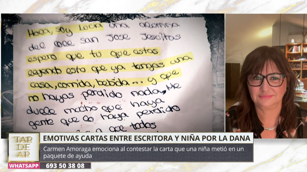 Las emotivas cartas entre una niña afectada por la DANA y la escritora Carmen Amoraga: "Me duele que haya gente que lo haya perdido todo..."