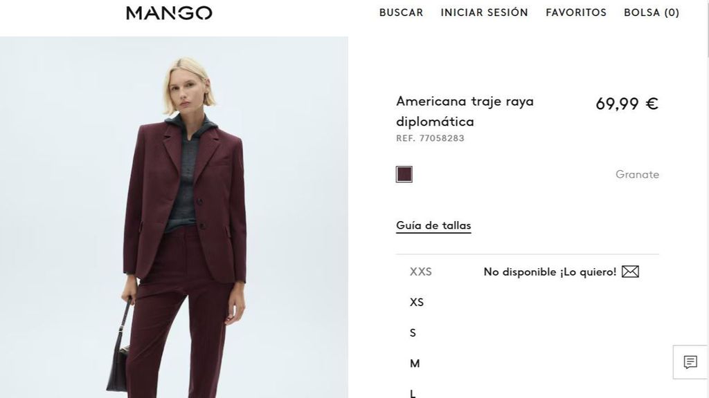 Captura de un traje burdeos en Mango