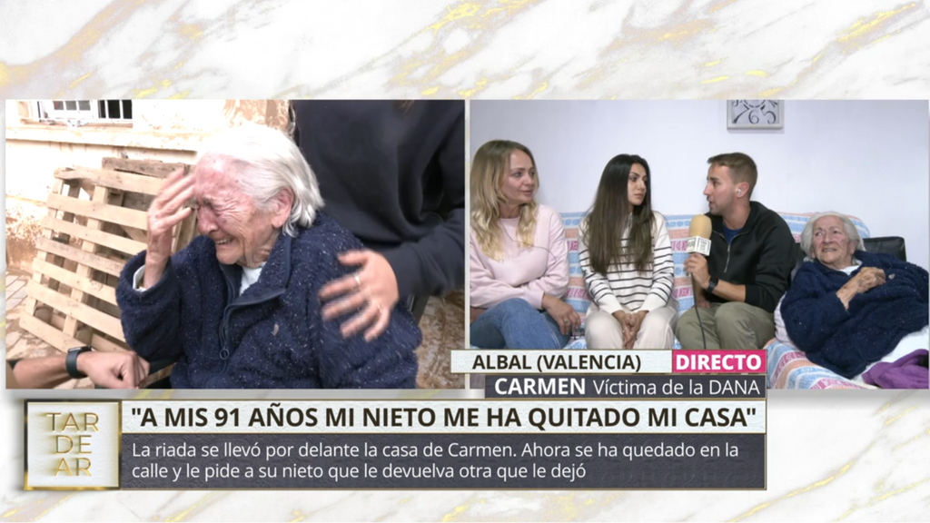 La desesperación de Carmen, una anciana de 91 años cuyo nieto le ha okupado su casa tras la DANA y no tiene dónde vivir