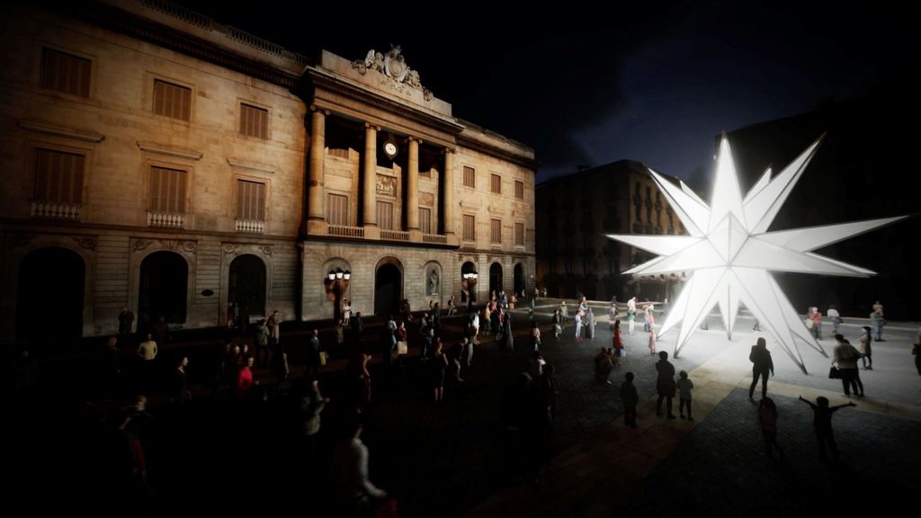 Barcelona se prepara para la Navidad: una estrella de 20 puntas sustituye al belén en la plaza Sant Jaume