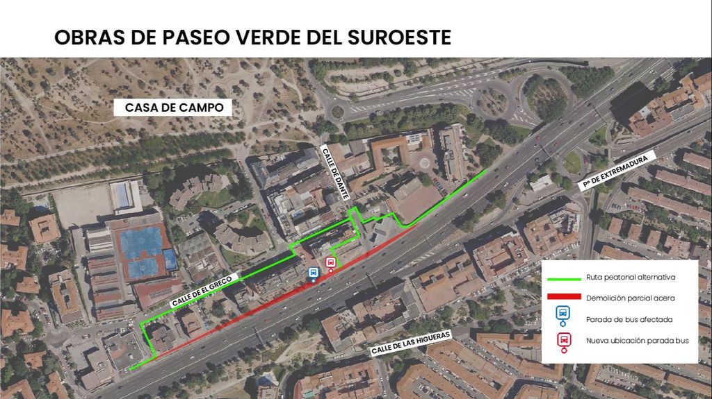 Infografía de las obras que afectarán al tramo de la A-5 en el Paseo de Extremadura