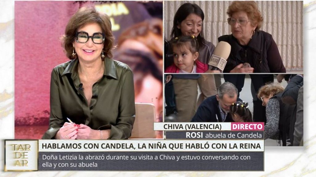 La reacción de Ana Rosa al regalo de Rosi, la abuela de la niña que ha abrazado a la reina en Chiva