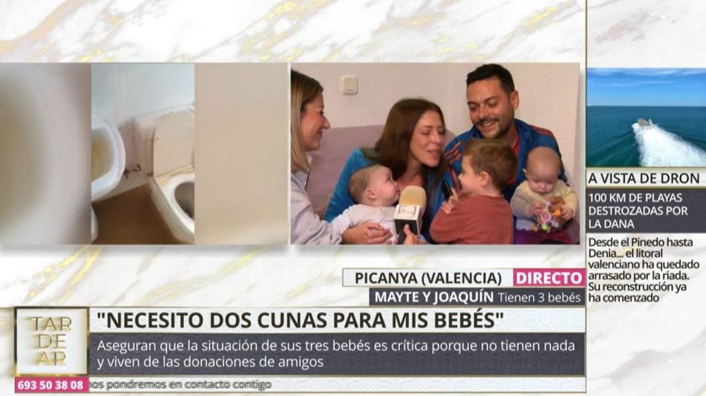 Regalan en directo dos cunas a una familia de mellizos recién nacidos que lo han perdido todo tras la DANA