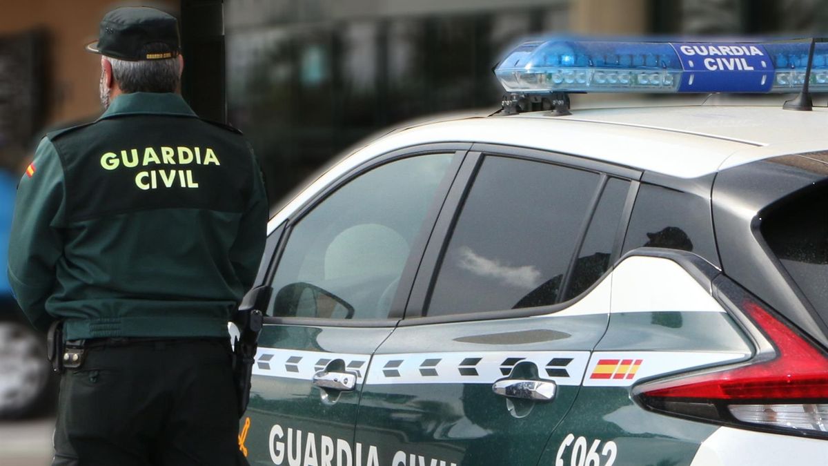 Un agente de la Guardia Civil, de espaldas, de pie junto a un vehículo oficial