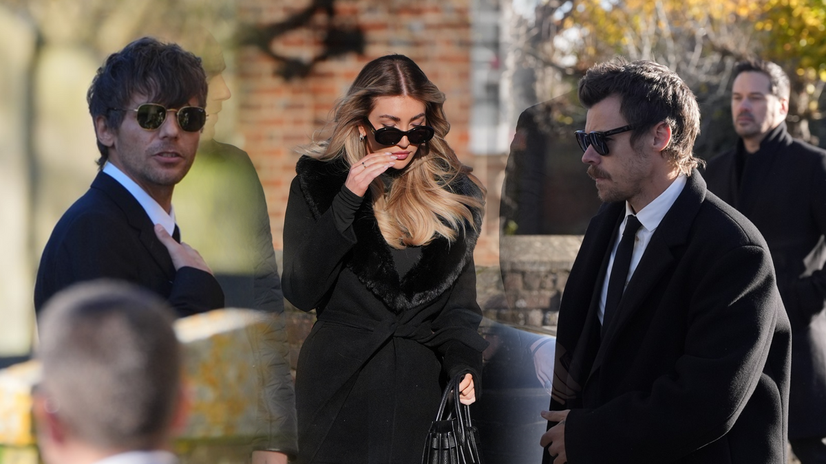 Louis Tomlinson, Kate Cassidy y Harry Styles en el funeral de Liam Payne.